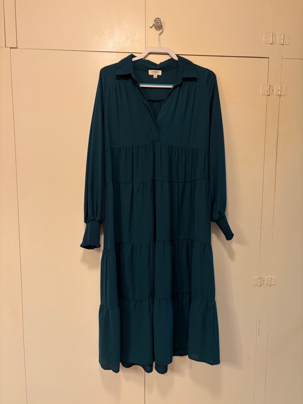 Teal Tiered Long Sleeve Shirt Dress - Brand: Umgee